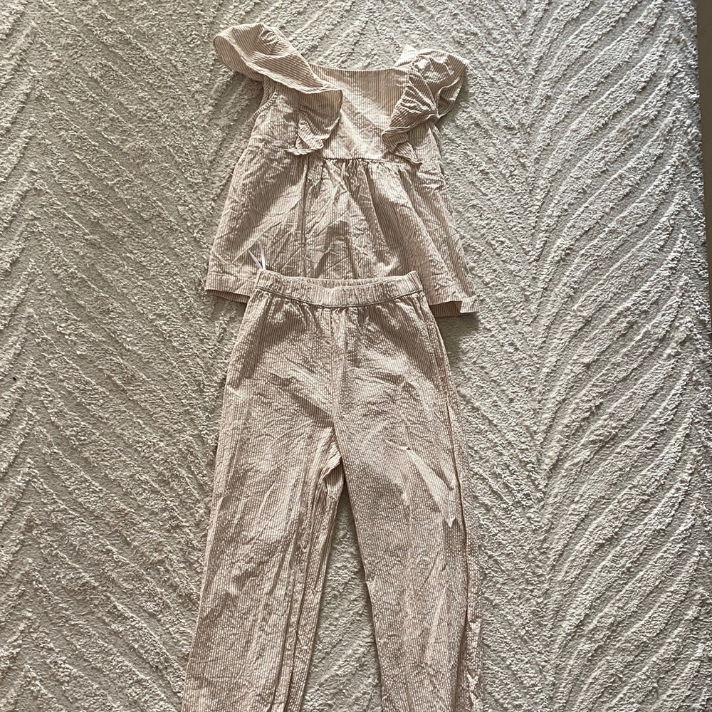 H&M Cream Ruffled Jumpsuit